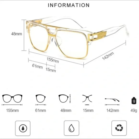 NEW MEN’S CLEAR & GOLD OVERSIZED CELEB GLASSES - Picture 3 of 4